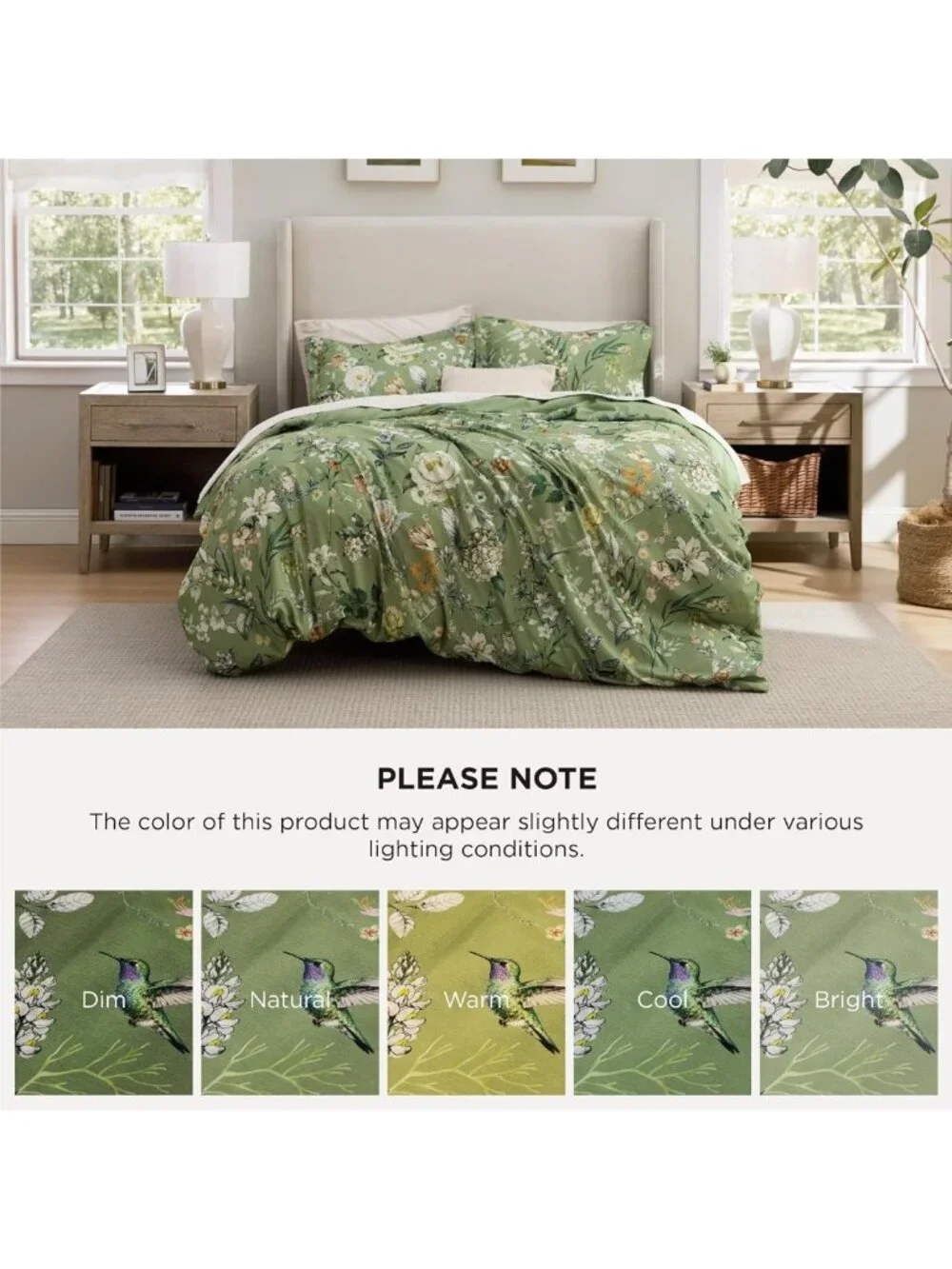 Cozy Floral Queen Comforter Set - Reversible Olive Green, 3-Piece Bedding Set